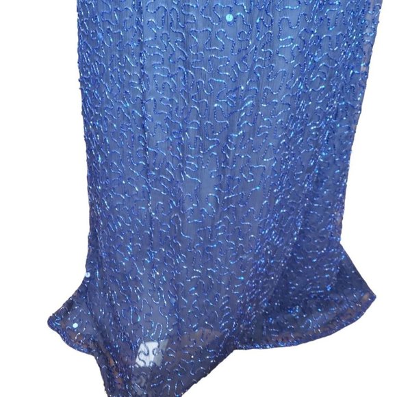 Vintage 90s Scala Navy Blue Beaded Silk Long Gown Cutouts Sz 2 4 - Picture 4 of 15